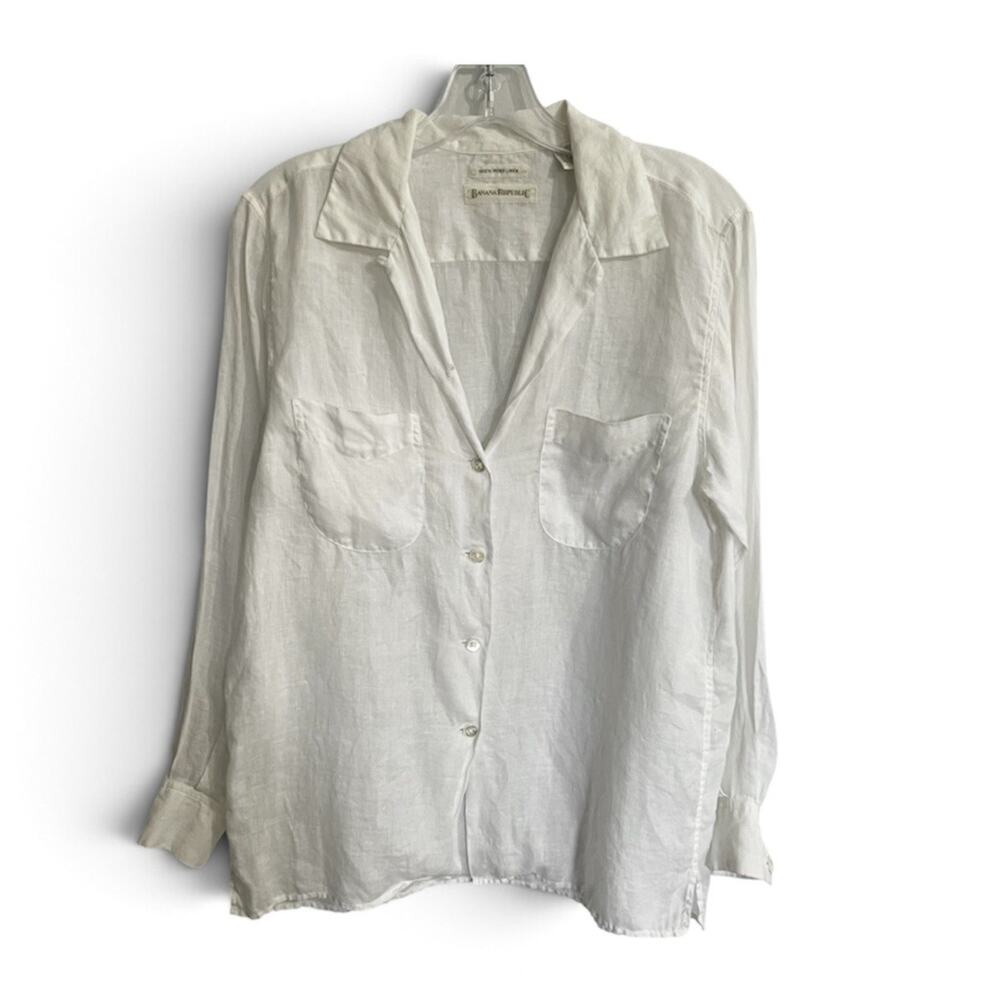 Banana Republic 100% Irish Linen Shirt Vintage 90s Button Down Size Small White
